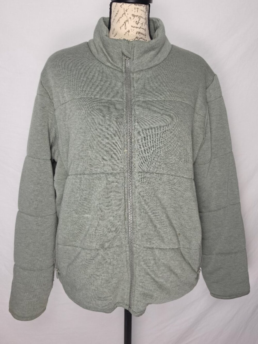 Three Dots Sage Green Quilted Full Zip Mock Neck Jacket Women’s L